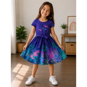 Princess Awesome Girls Purple Dinosaur Jungle Print Twirl Dress Size 12